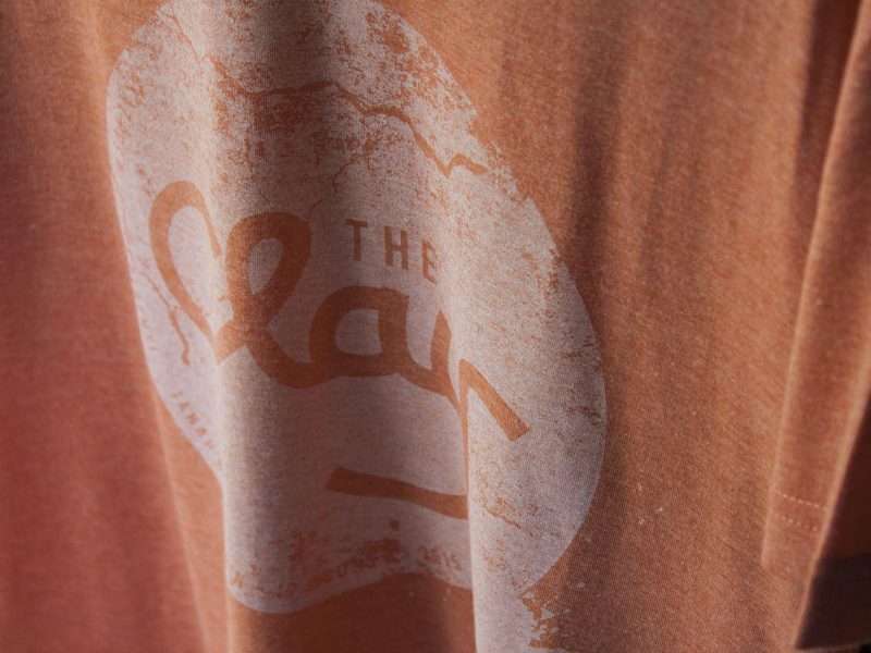 "The Clay" t-shirt, orange version (close-up)