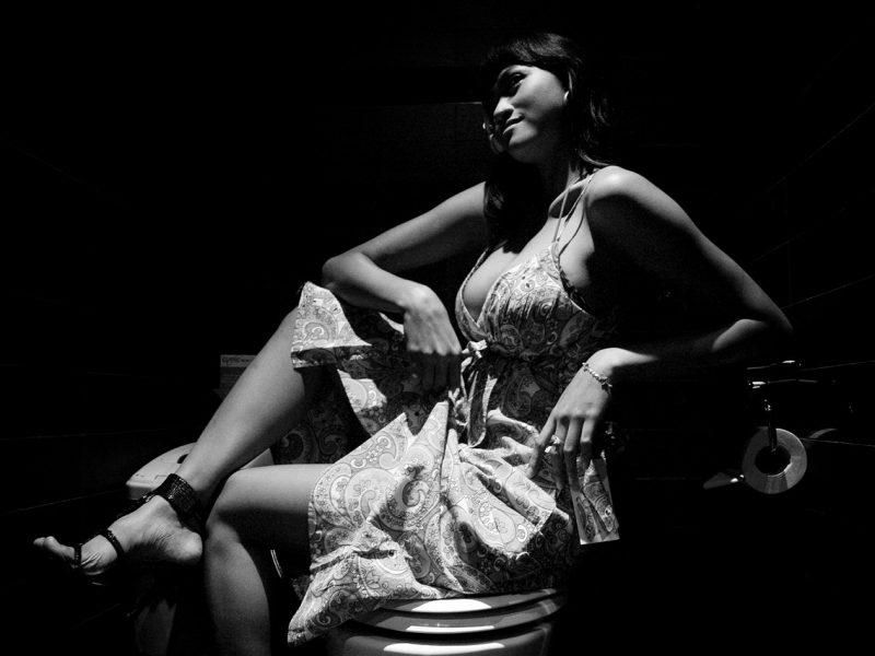 A girl with swimsuit, grayscale