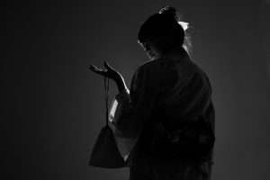 Japanese girl in kimono, dark